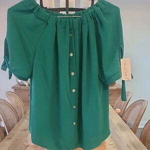 Calvin Klein Green Blouse Buttoned Tie Front